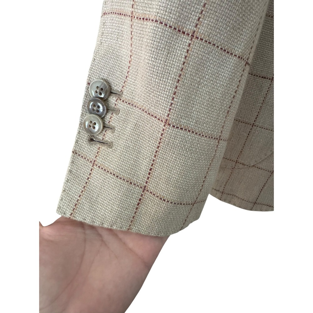 LBM 1911 Beige Checker Casual Men's Coat Summer Jacket Light Fabric Tailored - Picture 7 of 14